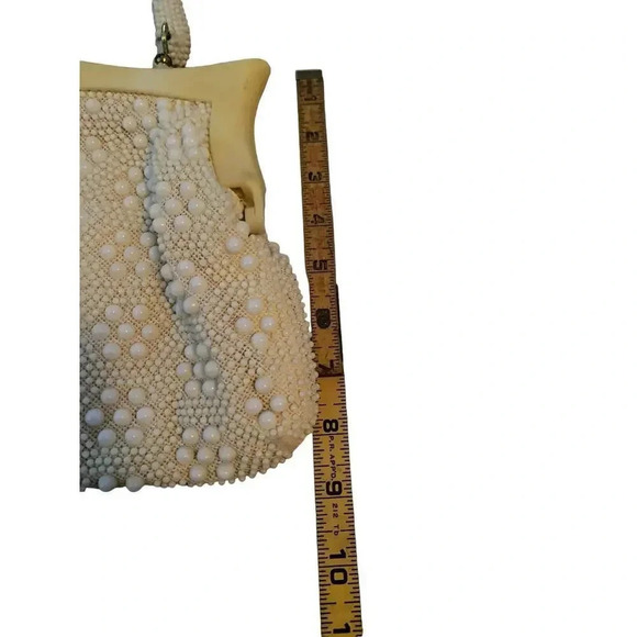 Vintage Pearl Cream Ivory Beaded Evening Handmade Handbag Purse - Picture 2 of 5